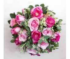 T10 18 PCS DOUBLE PINK ROSES TABLE FLOWER IN ROUND